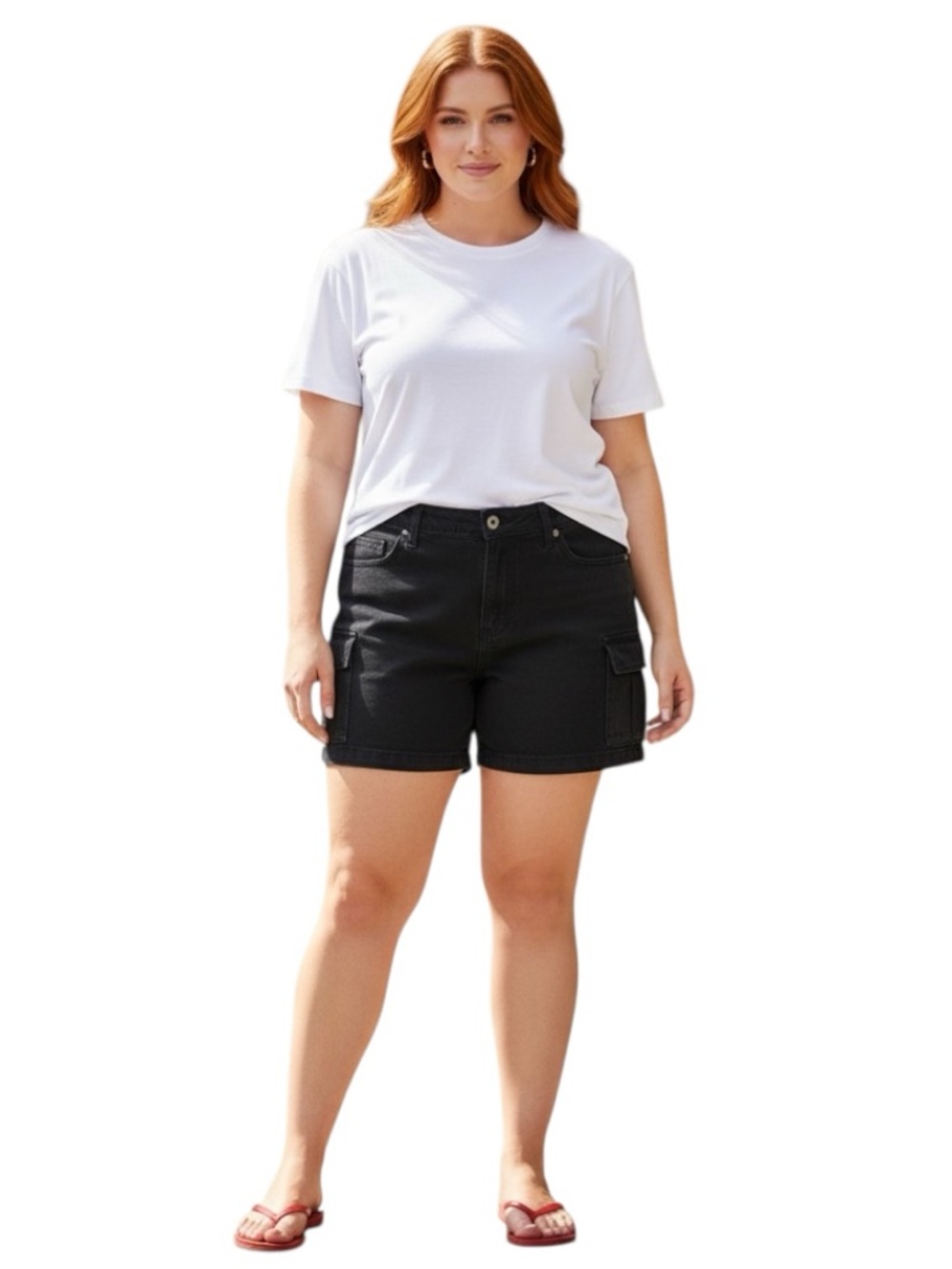 Daisy Plus Size Black Cargo Shorts Stretch 2X